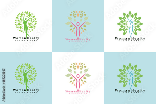 set of woman healty logo design life