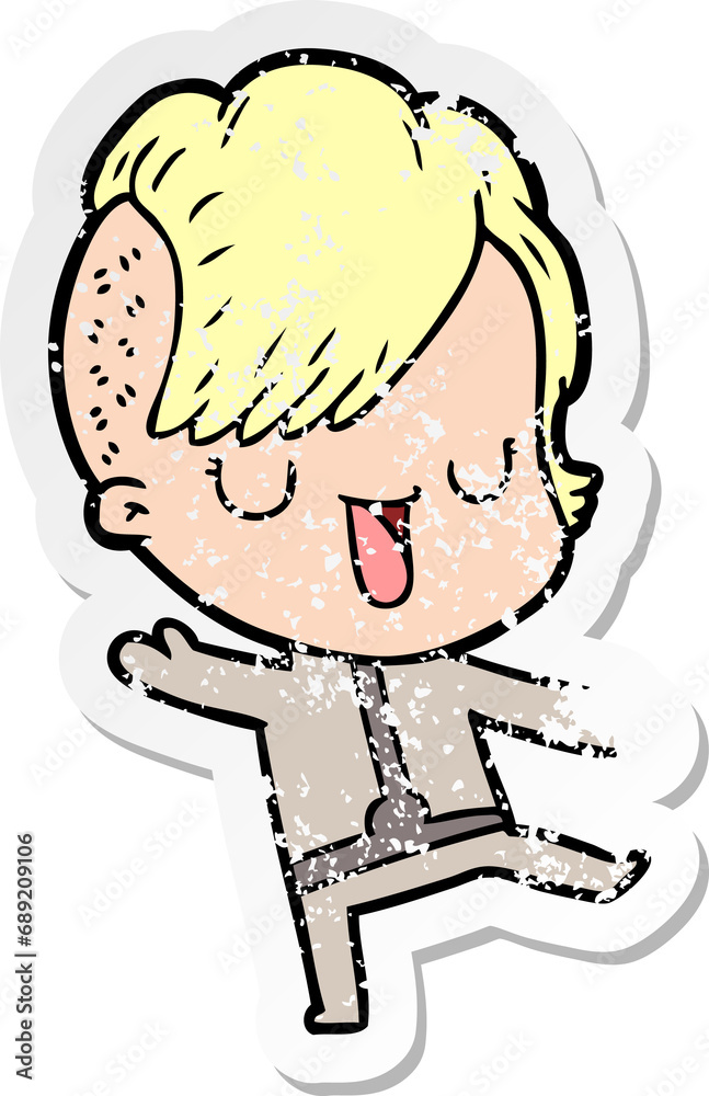distressed sticker of a cute cartoon girl with hipster haircut distressed sticker of a cute cartoon girl with hipster haircut
