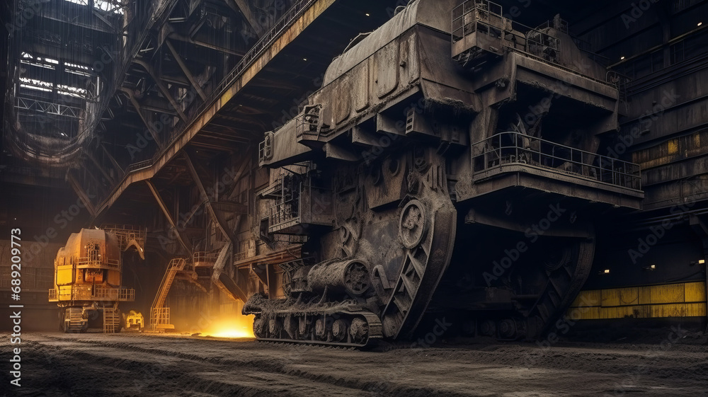 Huge mining machine in the coal mine,generative ai