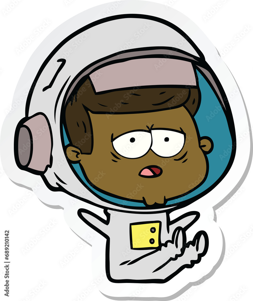 sticker of a cartoon tired astronaut sticker of a cartoon tired astronaut