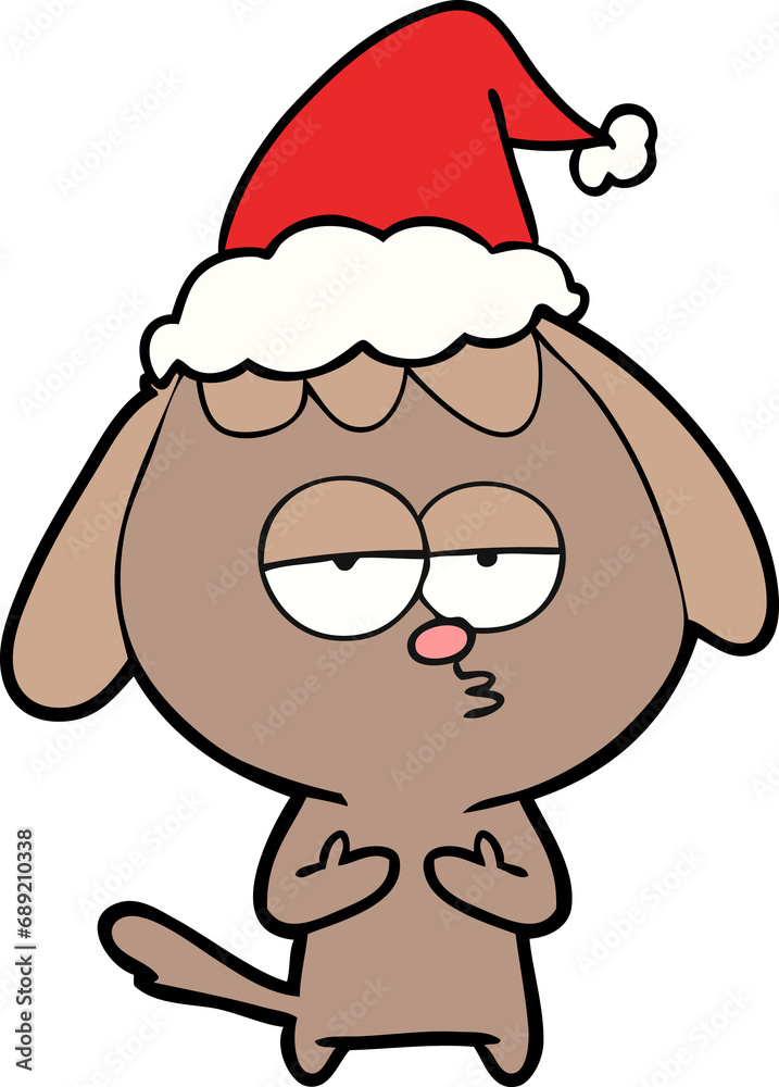 hand drawn line drawing of a bored dog wearing santa hat hand drawn line drawing of a bored dog wearing santa hat