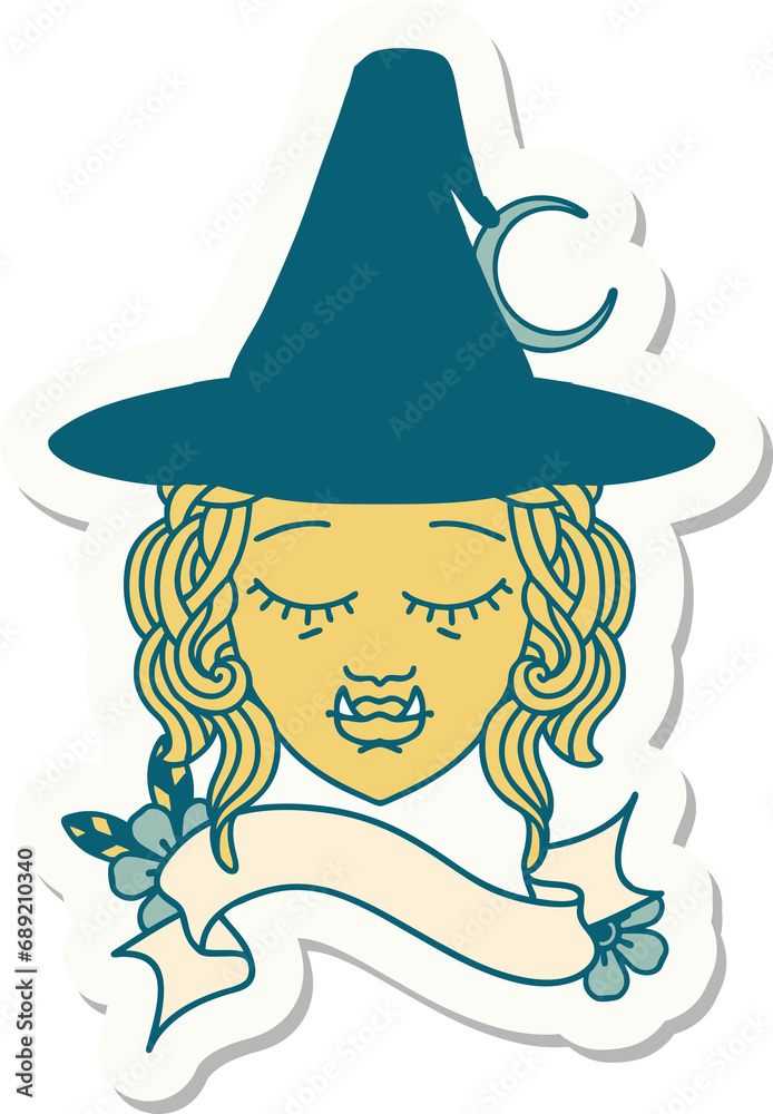 sticker of a half orc witch character face sticker of a half orc witch character face