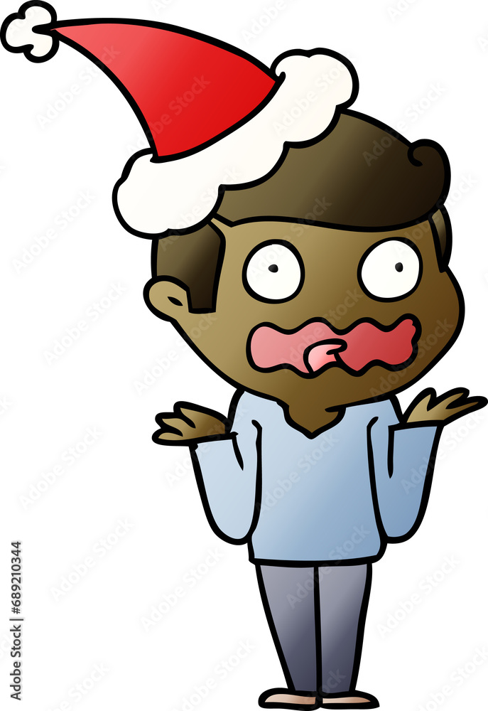 hand drawn gradient cartoon of a man totally stressed out wearing santa hat hand drawn gradient cartoon of a man totally stressed out wearing santa hat