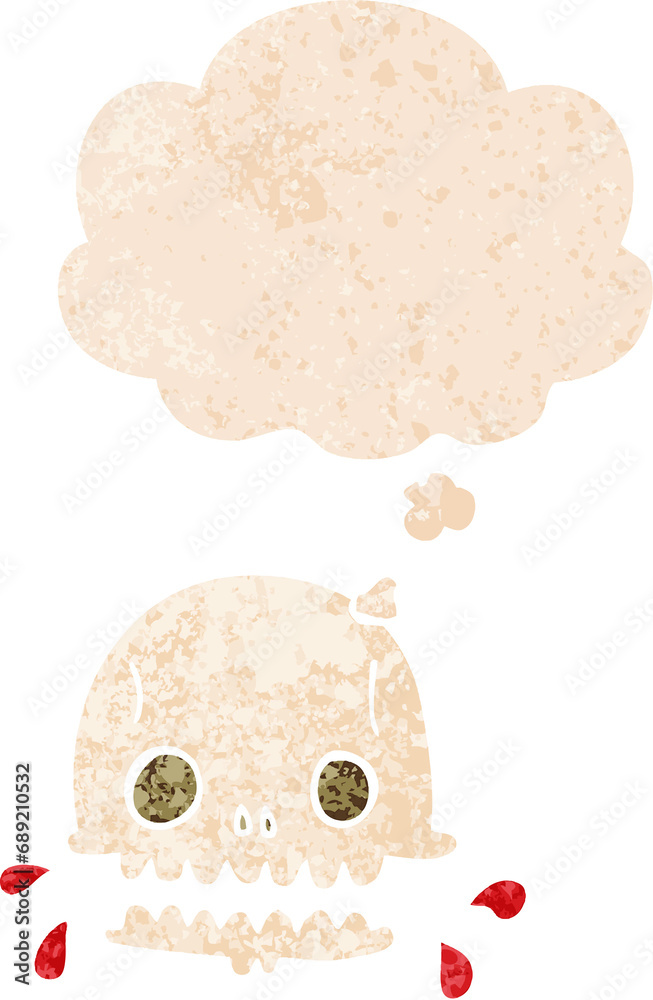 cartoon spooky skull with thought bubble in grunge distressed retro textured style cartoon spooky skull with thought bubble in grunge distressed retro textured style