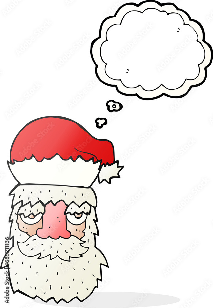 Fototapeta premium freehand drawn thought bubble cartoon tired santa claus face