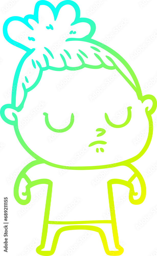 cold gradient line drawing of a cartoon calm woman cold gradient line drawing of a cartoon calm woman