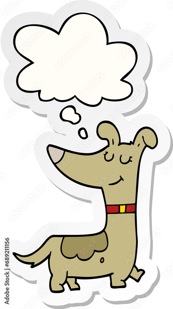 cartoon dog with thought bubble as a printed sticker