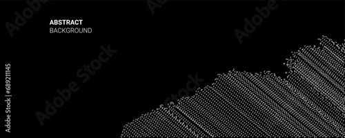 Flowing dots particles wave pattern halftone curve shape isolated on black background. Vector in concept of technology, science, and modern.