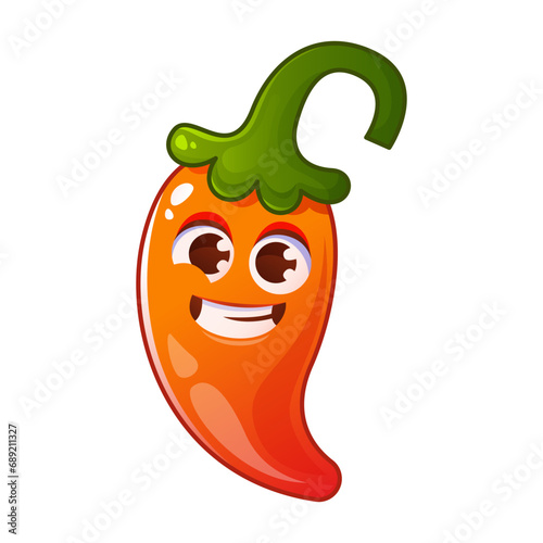 Smiling cute cartoon red pepper character on a white background.