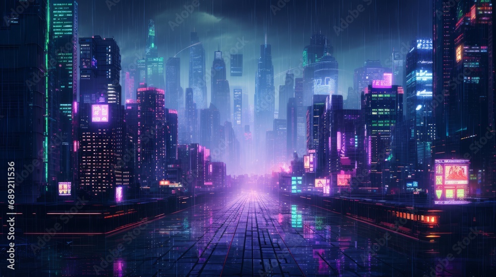 Neon Rainfall digital cityscape landscape