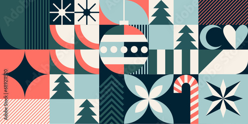 Abstract Merry Christmas and Happy New Year seamless pattern for wrapping, pack paper, greeting cards, posters. Winter background. Modern vector illustrations.