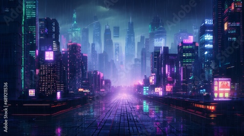 Neon Rainfall digital cityscape landscape