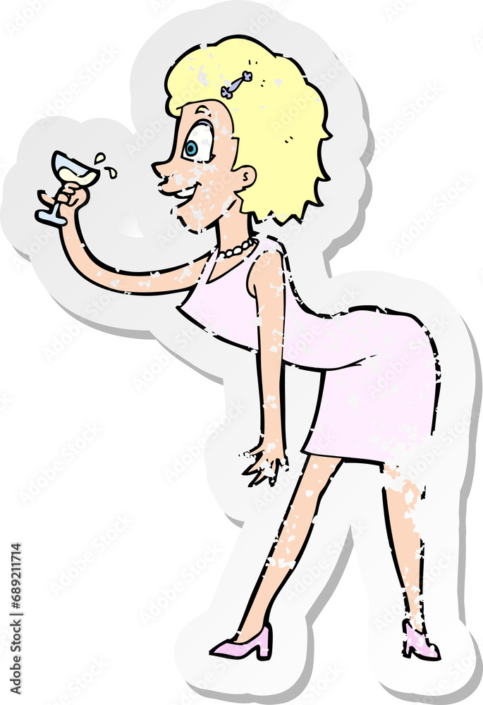 Fototapeta premium retro distressed sticker of a cartoon woman with drink