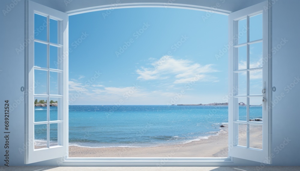 sea view from an open window on sunny day
