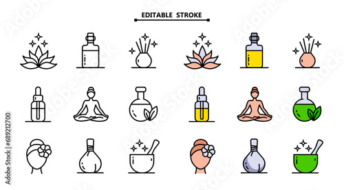Ayurveda color icons set. Simple pictogram vector illustration ayurvedic collection with symbols of healthy alternative medicine.
