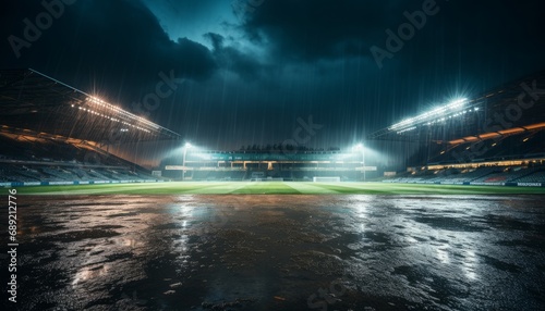 rain in Football stadium at night