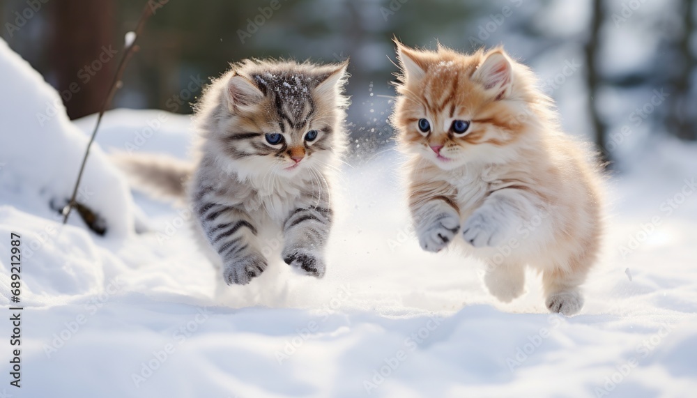 cute kitties playing together on the snow cute kitties playing together on the snow