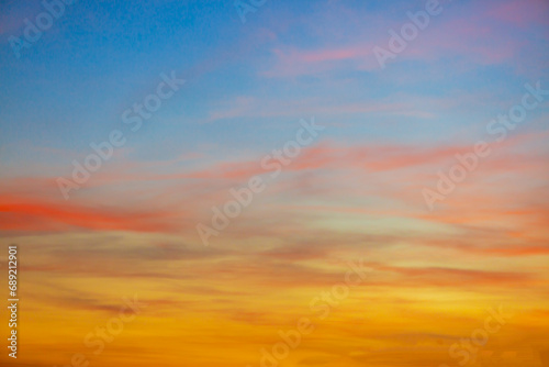 Morning clouds and sky,Real majestic sunrise sundown sky background with gentle colorful clouds without birds. Panoramic, big size © banjongseal324