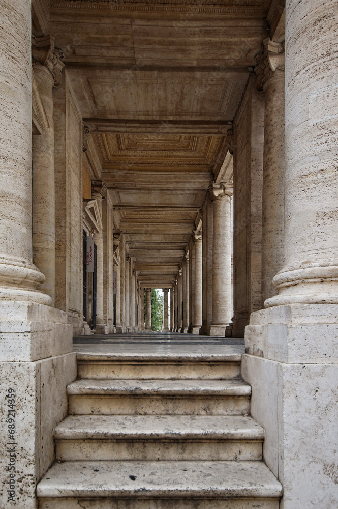 Photo of the Colonnade at the entrance to the Palace of Conservatives in Rome near the Capitoline Square