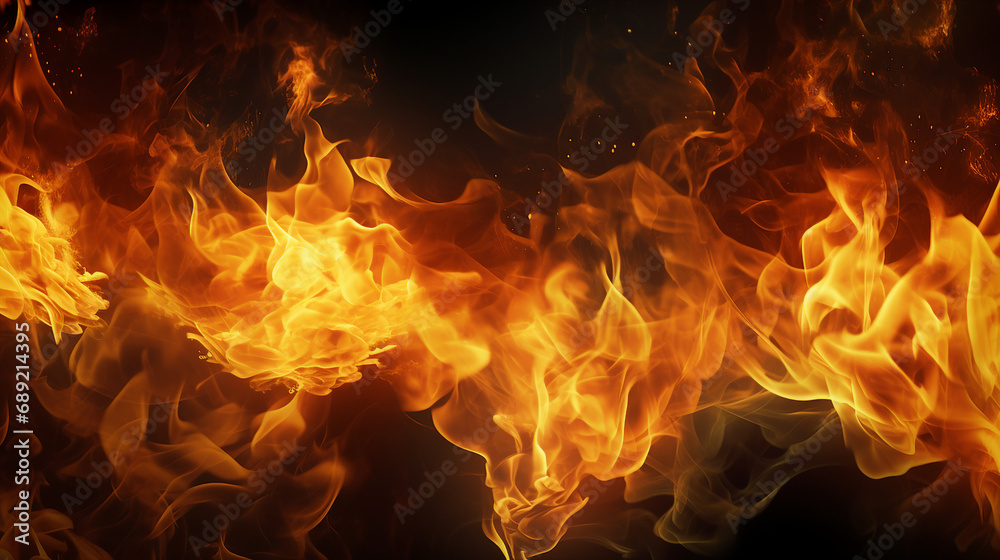 Abstract Fire Texture on Dark Background: Intense Flame and Burning Embers - Artistic Concept Design for Dynamic, Vibrant, and Warm Visuals in Fiery Atmosphere. Abstract Fire Texture on Dark Background: Intense Flame and Burning Embers - Artistic Concept Design for Dynamic, Vibrant, and Warm Visuals in Fiery Atmosphere.