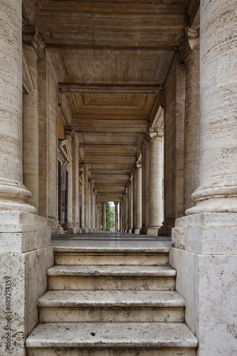 Photo of the Colonnade at the entrance to the Palace of Conservatives in Rome near the Capitoline Square
