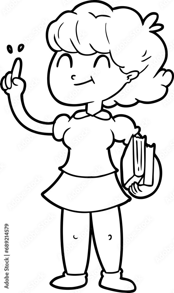 cartoon girl with books