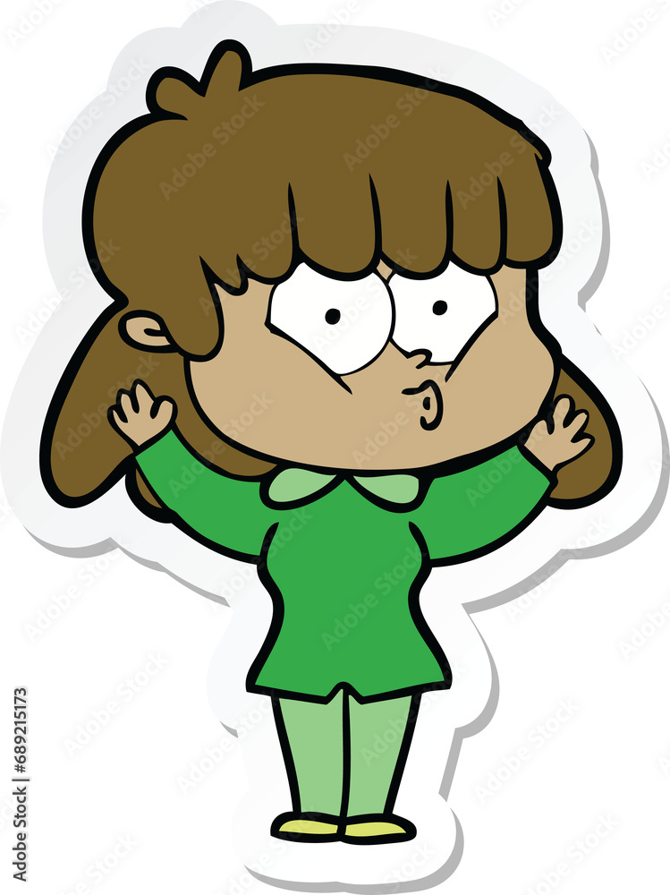 sticker of a cartoon whistling girl sticker of a cartoon whistling girl