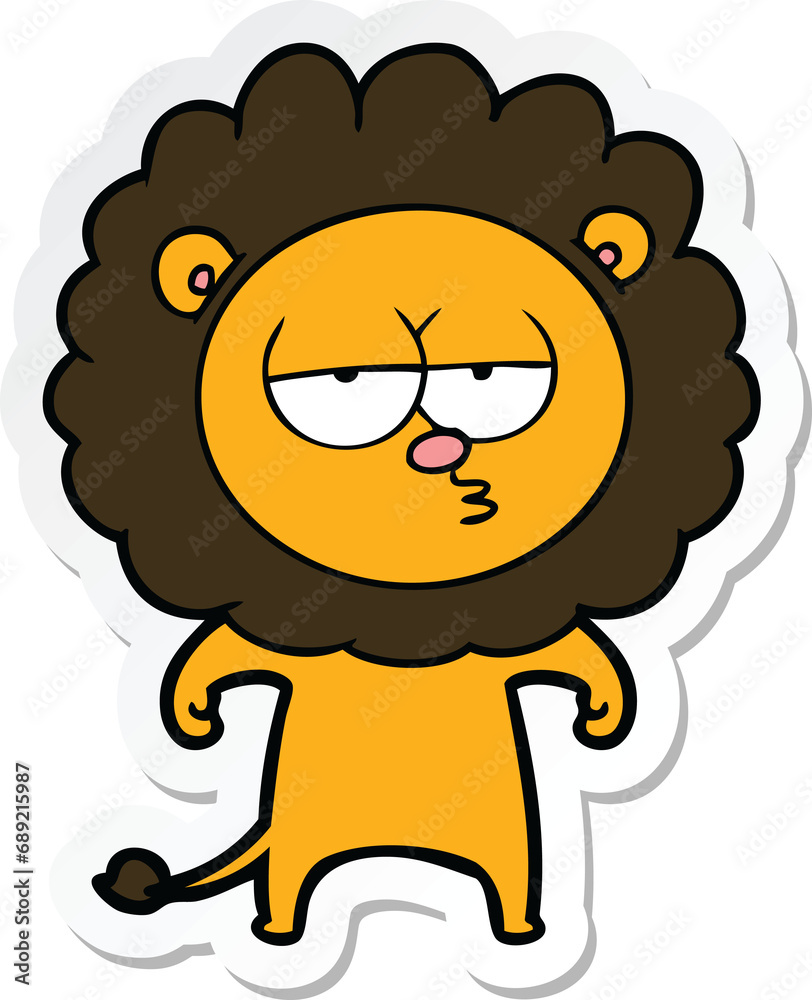 sticker of a cartoon bored lion sticker of a cartoon bored lion