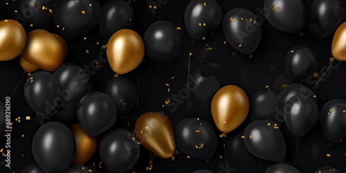 Black Gold Balloon Mockup, Black Friday Banner, Balloons Texture Background