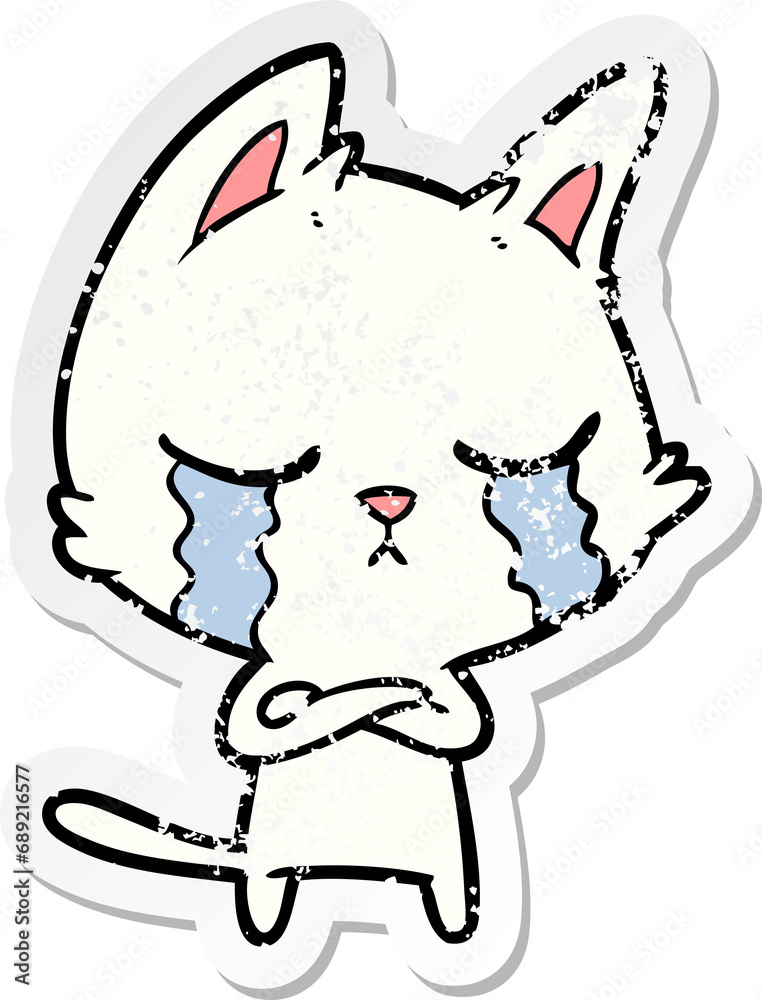 Obraz premium distressed sticker of a crying cartoon cat