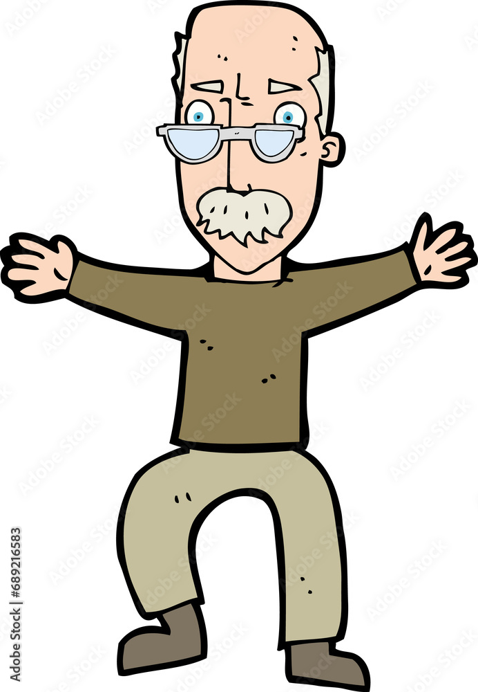 cartoon old man waving arms