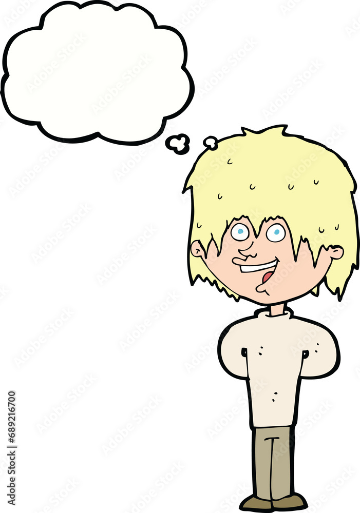 cartoon happy scruffy boy with thought bubble cartoon happy scruffy boy with thought bubble