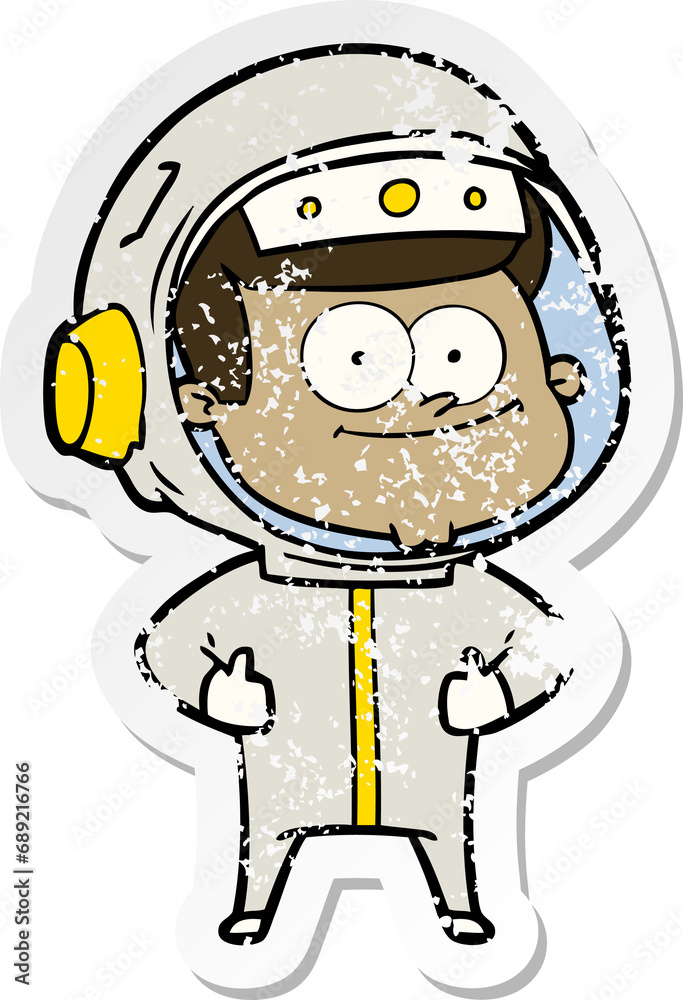 Fototapeta premium distressed sticker of a happy astronaut cartoon