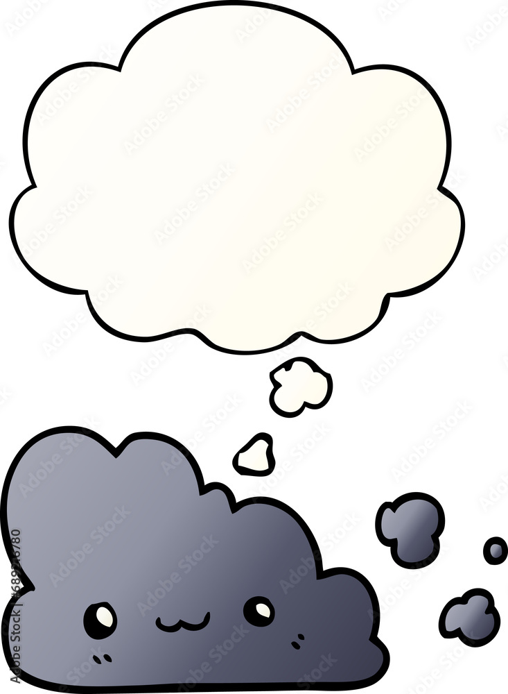 cute cartoon cloud with thought bubble in smooth gradient style cute cartoon cloud with thought bubble in smooth gradient style
