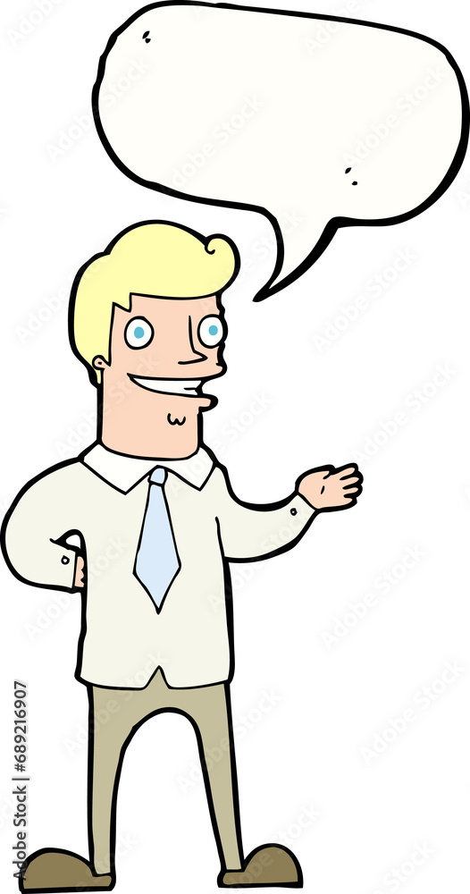 cartoon salesman with speech bubble cartoon salesman with speech bubble