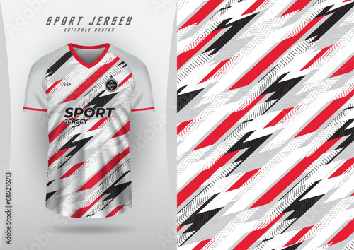 Background, sublimation pattern, outdoor sports, jersey, football, futsal, running, racing, exercise, oblique square line zigzag pattern, gray red black