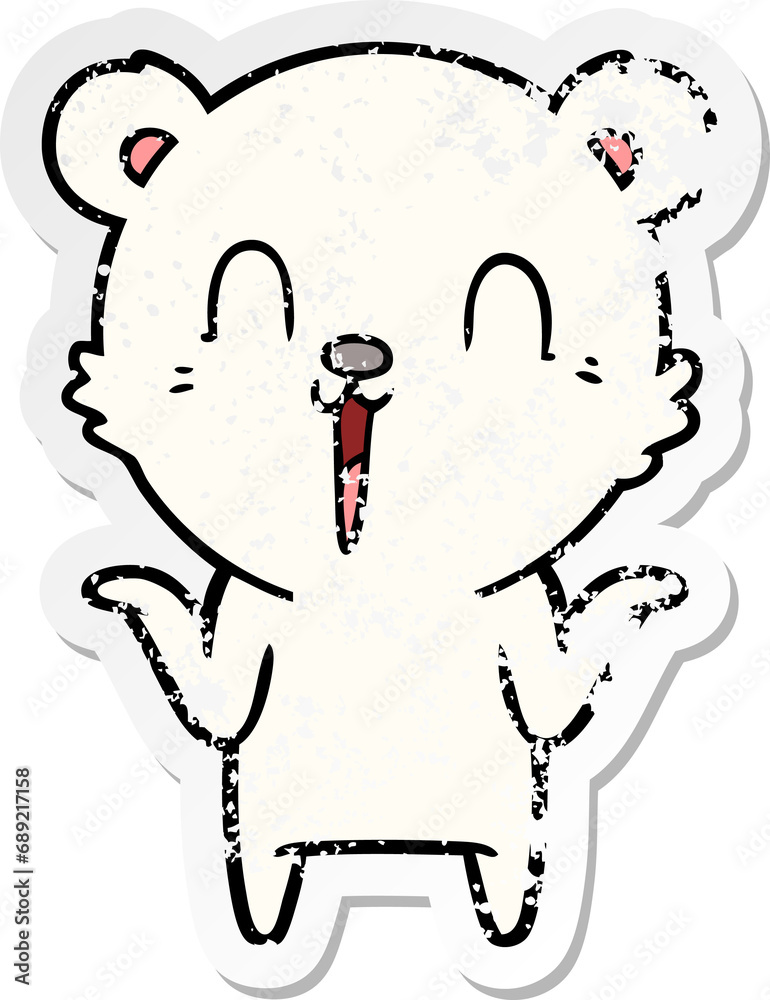 distressed sticker of a happy cartoon polar bear with no worries distressed sticker of a happy cartoon polar bear with no worries