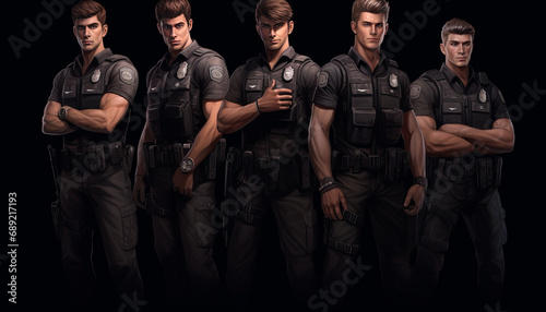 several handsome male manly policemen generative ai
