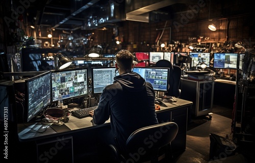 a security officer in the monitoring room.
