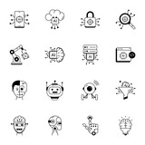 Handy Set of Artificial Intelligence Linear Icons 

