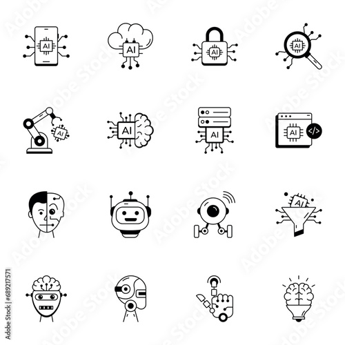 Handy Set of Artificial Intelligence Linear Icons