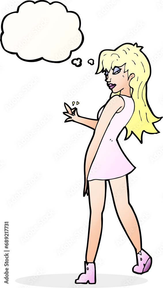 cartoon woman posing in dress with thought bubble cartoon woman posing in dress with thought bubble