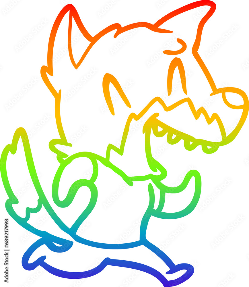 Fototapeta premium rainbow gradient line drawing of a laughing fox running away