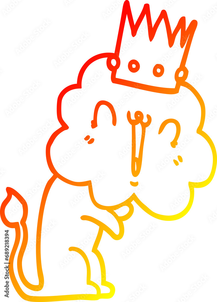 warm gradient line drawing of a cartoon lion with crown warm gradient line drawing of a cartoon lion with crown