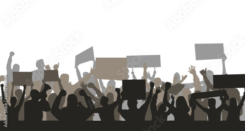 Protest crowd holding up placard style isolated on white background