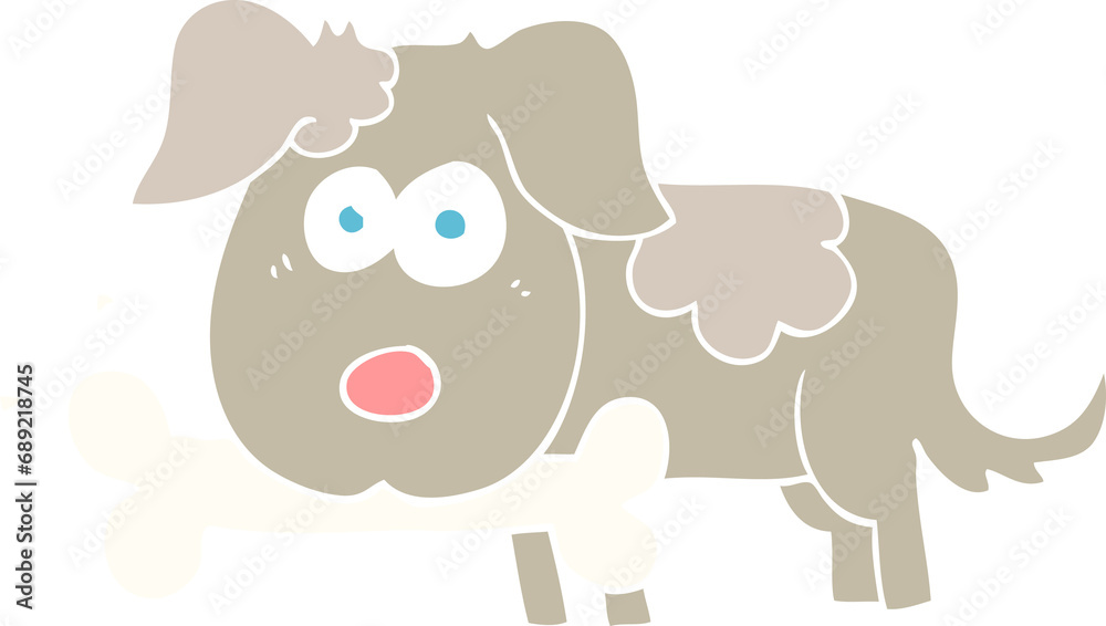 flat color illustration of dog with bone
