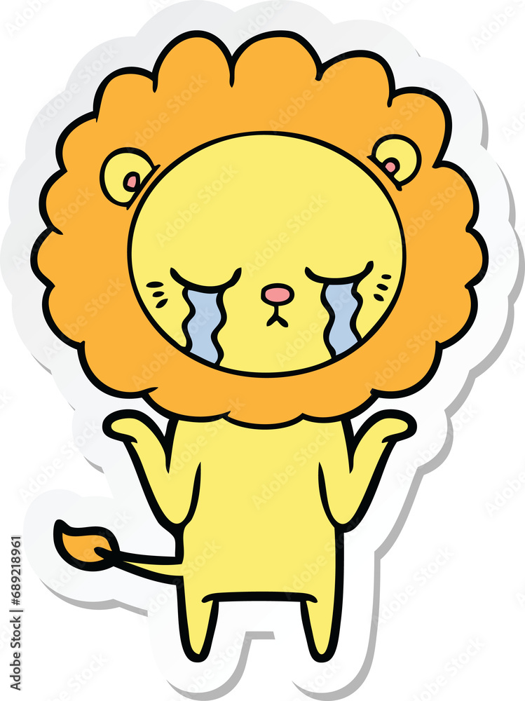 sticker of a crying cartoon lion sticker of a crying cartoon lion
