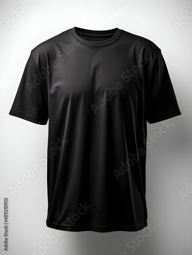 A plain black t-shirt, suitable for commercial use and sales.