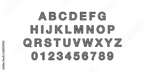 Houndstooth Pattern Alphabet Letters Numbers Vector Set