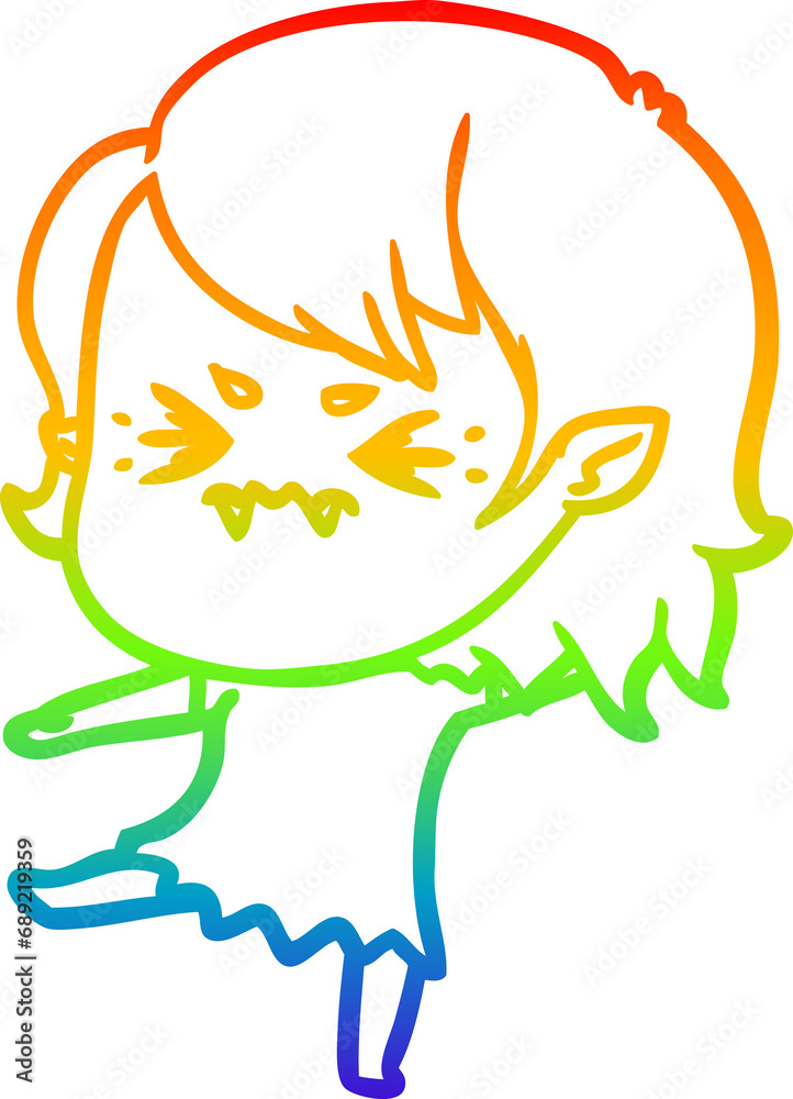 rainbow gradient line drawing of a annoyed cartoon vampire girl rainbow gradient line drawing of a annoyed cartoon vampire girl